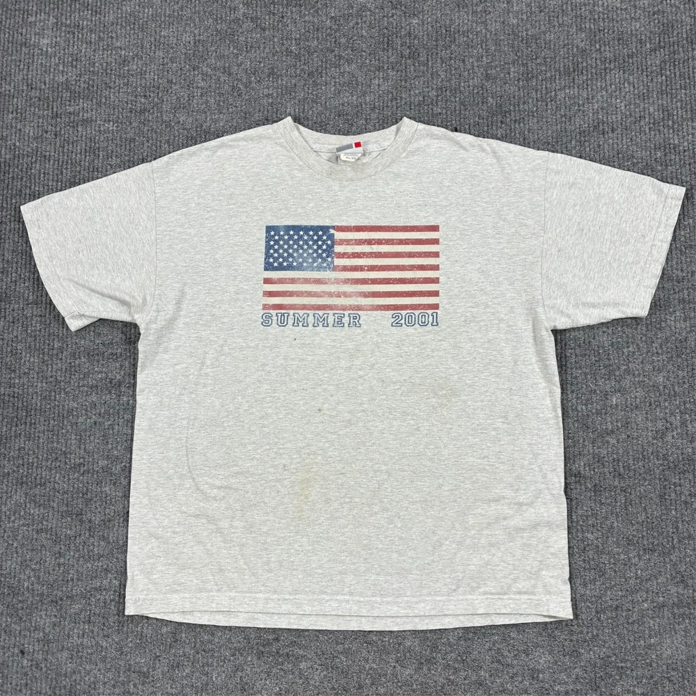 Arizona Jean Co Summer 2001 American Flag Graphic T Shirt Mens XL Gray Cotton